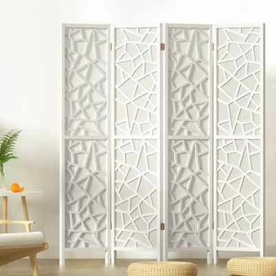 Artiss Clover Room Divider Screen Privacy Wood Dividers Stand 4 Panel White Payday Deals