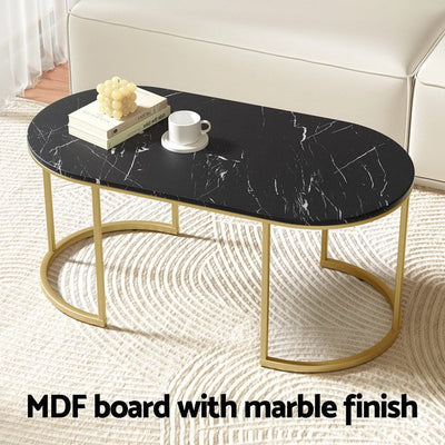 Artiss Coffee Table Marble Effect Black Payday Deals