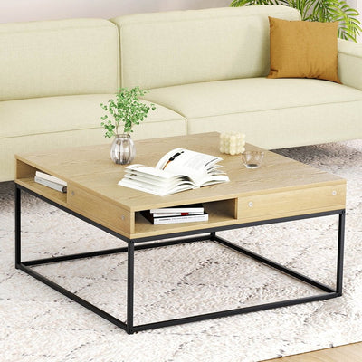 Artiss Coffee Table Storage Shelf Metal Frame Payday Deals