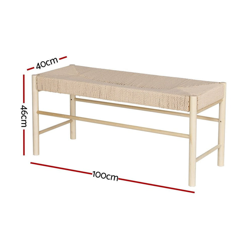 Artiss Dining Bench Paper Rope Seat Stool Chair Wooden Furniture Natural 100cm Payday Deals