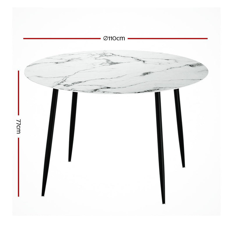 Artiss Dining Table Round Wooden Table With Marble Effect Metal Legs 110CM White Payday Deals