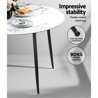 Artiss Dining Table Round Wooden Table With Marble Effect Metal Legs 110CM White Payday Deals