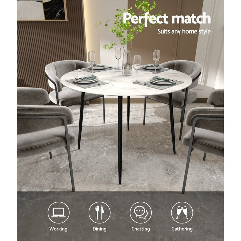 Artiss Dining Table Round Wooden Table With Marble Effect Metal Legs 110CM White Payday Deals