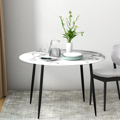 Artiss Dining Table Round Wooden Table With Marble Effect Metal Legs 110CM White Payday Deals