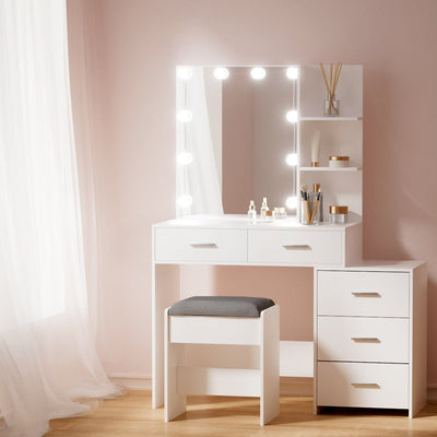 Artiss Dressing Table LED 10 Bulbs Makeup Mirror Stool Set Vanity Desk White Payday Deals
