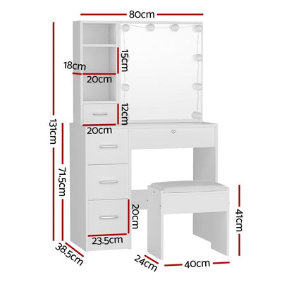 Artiss Dressing Table Set Stool 10 Led Bulbs White Dylan Payday Deals