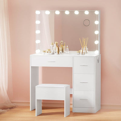 Artiss Dressing Table Set Stool 15 Led Bulbs White Darcy Payday Deals