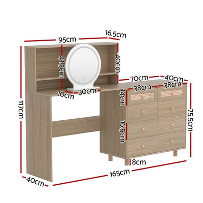 Artiss Dressing Table Set Stool LED Mirror Pine Payday Deals