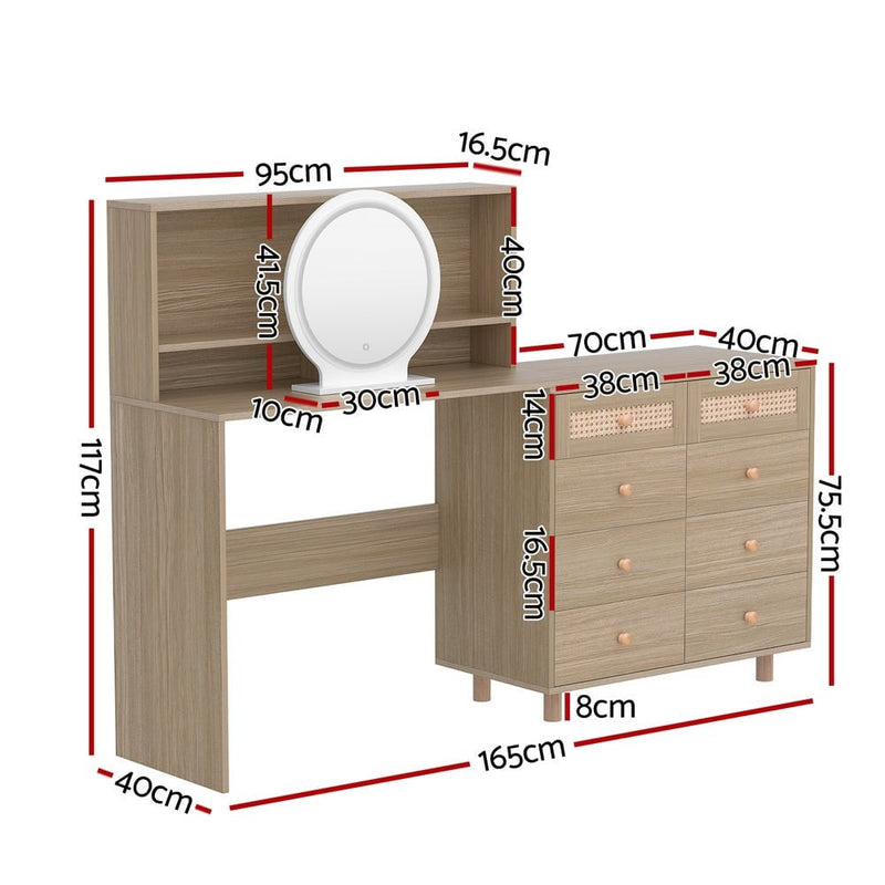 Artiss Dressing Table Set Stool LED Mirror Pine Payday Deals