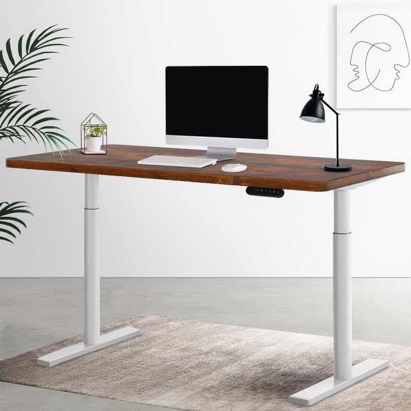 Artiss Electric Standing Desk Adjustable Sit Stand Desks White Brown 140cm Payday Deals