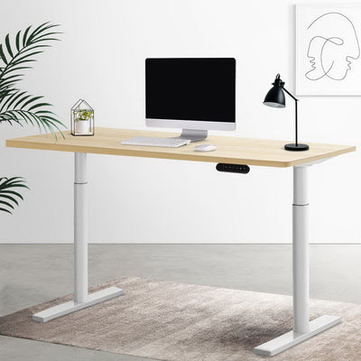 Artiss Electric Standing Desk Height Adjustable Sit Stand Desks White Oak Payday Deals