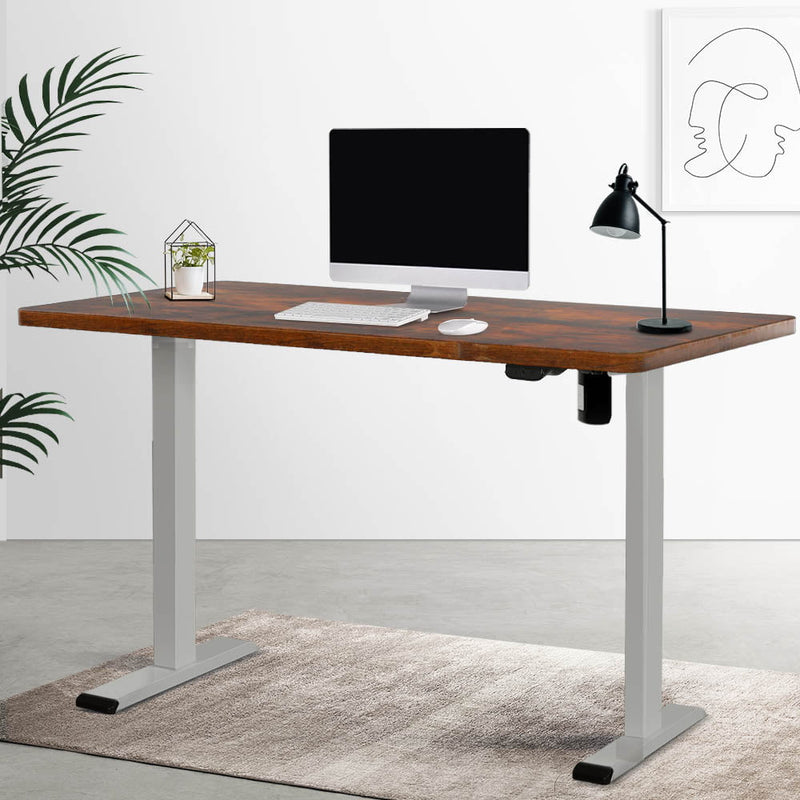 Artiss Electric Standing Desk Motorised Sit Stand Desks Table Grey Brown 140cm Payday Deals