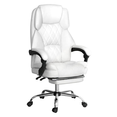 Artiss Executive Office Chair Leather Footrest White Payday Deals