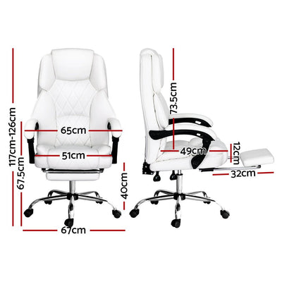 Artiss Executive Office Chair Leather Footrest White Payday Deals