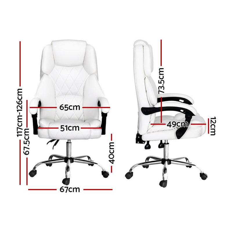 Artiss Executive Office Chair Leather Recliner White Payday Deals