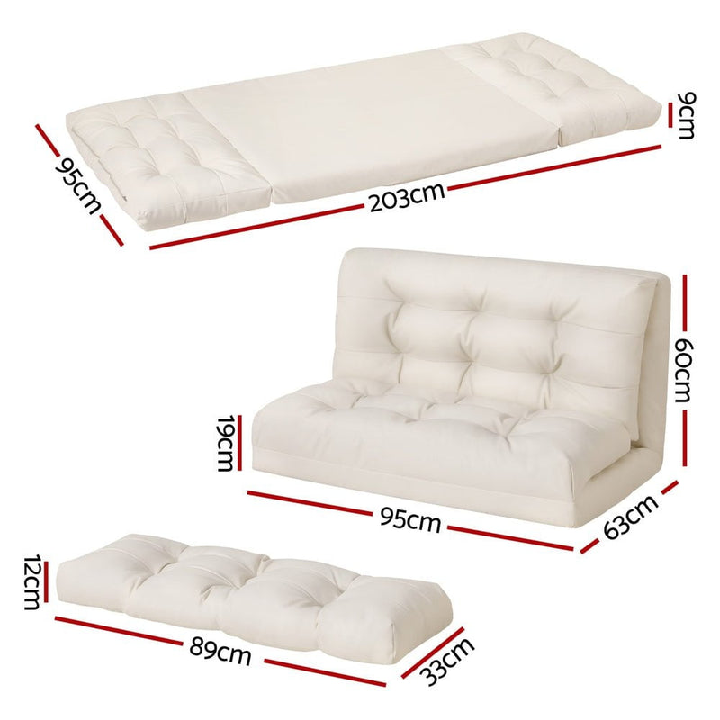 Artiss Floor Lounge Sofa Bed 2 Seater Pillow Leather White Payday Deals