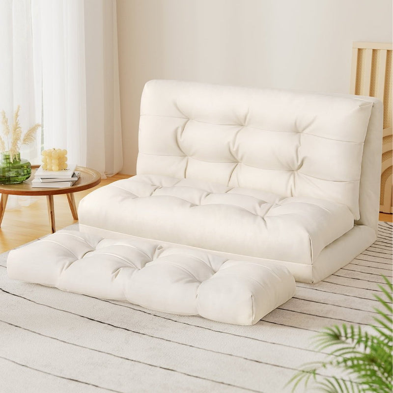 Artiss Floor Lounge Sofa Bed 2 Seater Pillow Leather White Payday Deals