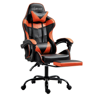 Artiss Gaming Office Chair Executive Computer Leather Chairs Footrest Orange Payday Deals