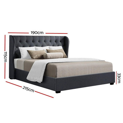 Artiss Issa Bed Frame Fabric Gas Lift Storage - Charcoal King Payday Deals