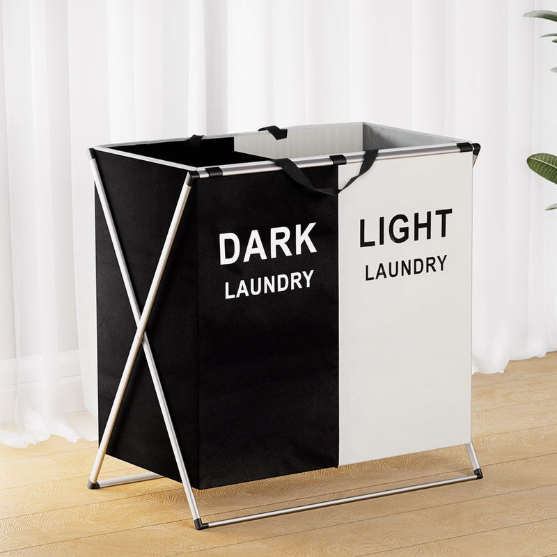 Artiss Laundry Basket Hamper Large Foldable Washing Clothes Storage 2 Sections Payday Deals