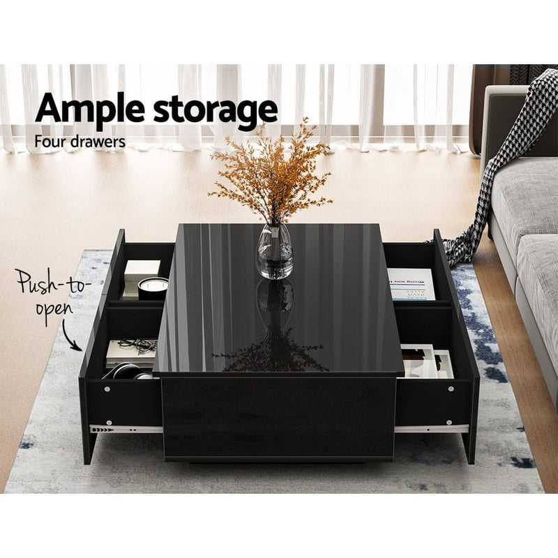 Artiss Modern Coffee Table 4 Storage Drawers High Gloss Living Room Furniture Black Payday Deals