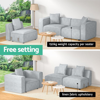 Artiss Modular Sofa Chaise Set 3-Seater Grey Payday Deals