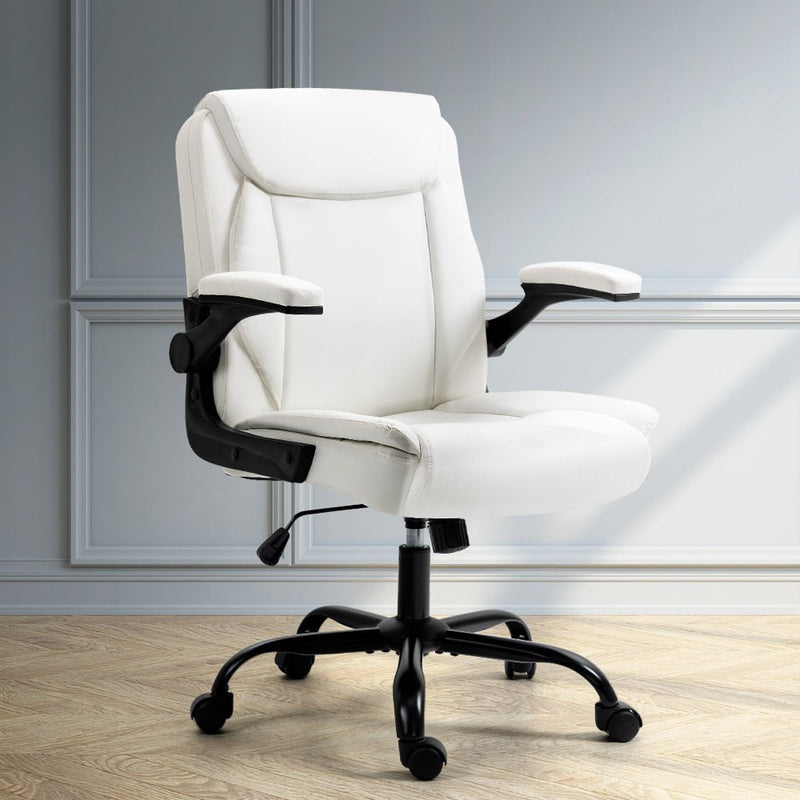 Artiss Office Chair Leather Computer Executive Chairs Gaming Study Desk White Payday Deals