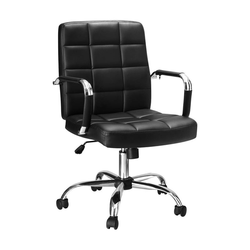 Artiss Office Chair PU Leather Mid Back Black Payday Deals