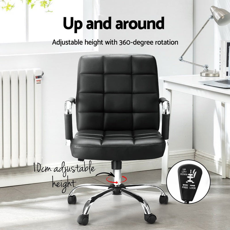 Artiss Office Chair PU Leather Mid Back Black Payday Deals