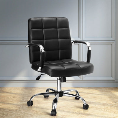 Artiss Office Chair PU Leather Mid Back Black Payday Deals