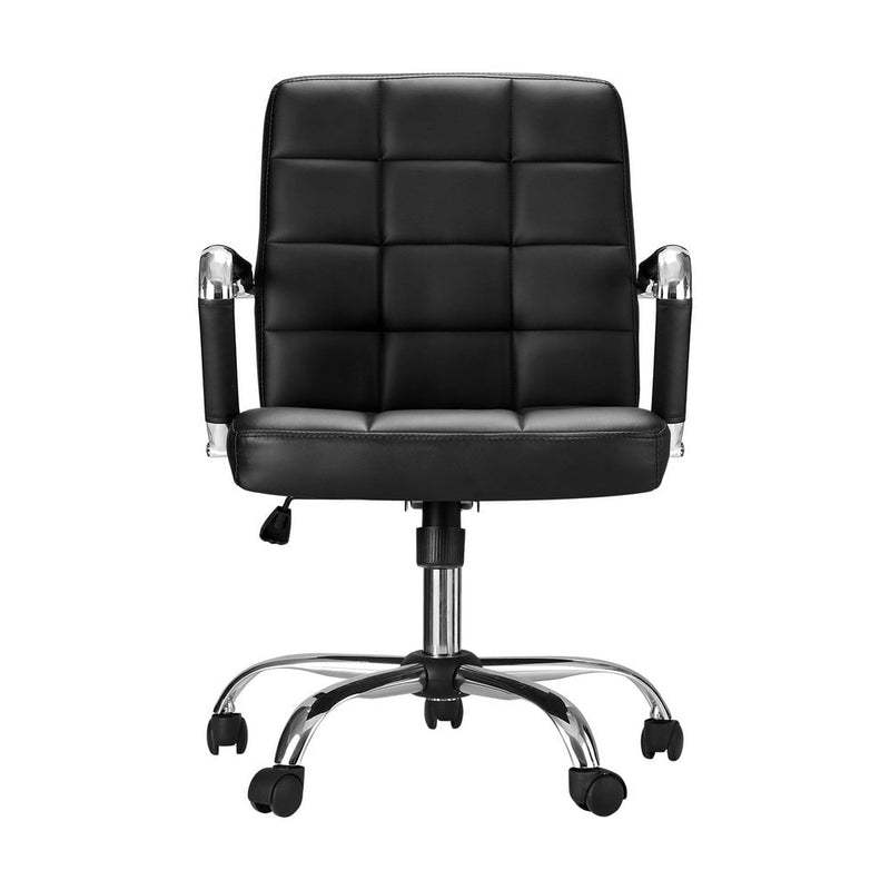 Artiss Office Chair PU Leather Mid Back Black Payday Deals