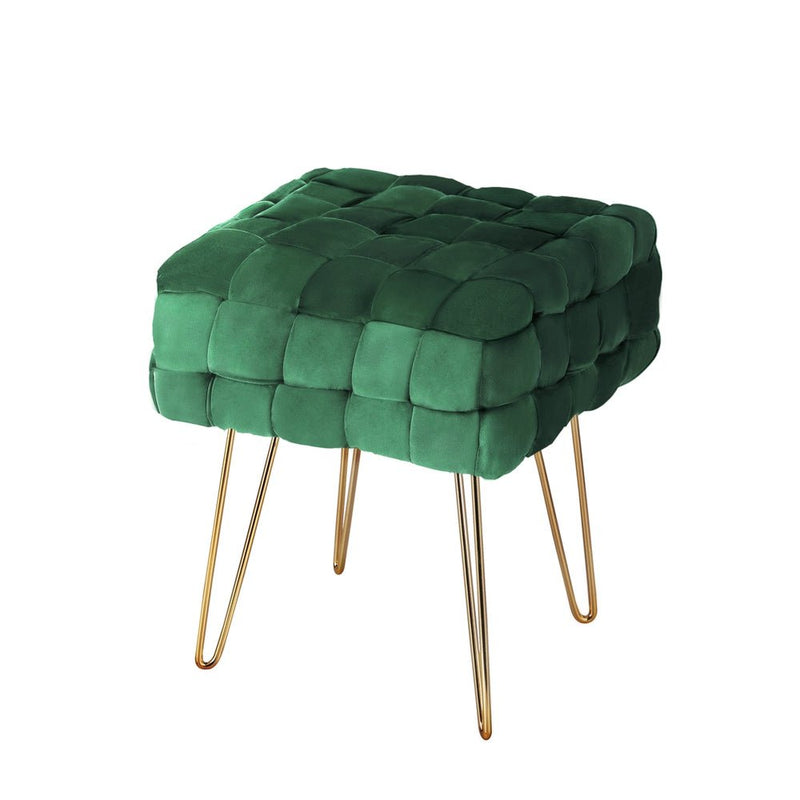 Artiss Ottoman Foot Stool Woven Velvet Green Payday Deals