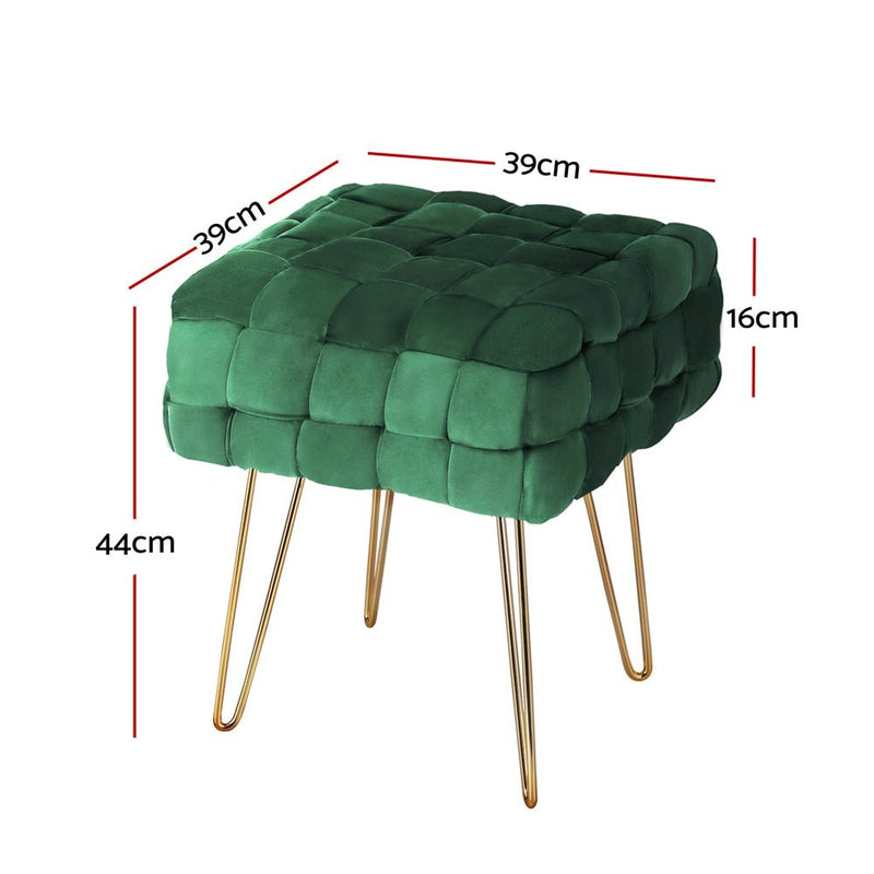 Artiss Ottoman Foot Stool Woven Velvet Green Payday Deals