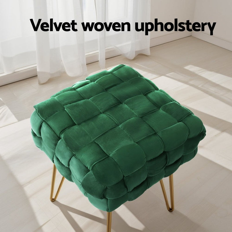 Artiss Ottoman Foot Stool Woven Velvet Green Payday Deals