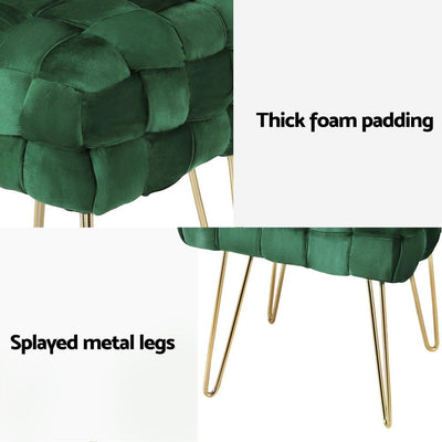 Artiss Ottoman Foot Stool Woven Velvet Green Payday Deals