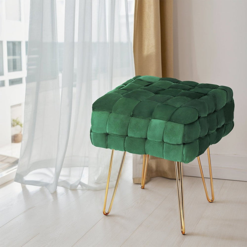 Artiss Ottoman Foot Stool Woven Velvet Green Payday Deals