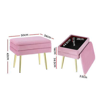 Artiss Ottoman Storage Foot Stool Velvet Pink Payday Deals