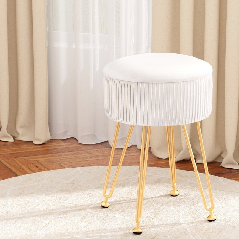 Artiss Ottoman Storage Foot Stool Velvet Round White Payday Deals