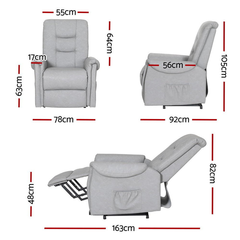 Artiss Recliner Chair Lift Assist Chair Grey Leather Payday Deals