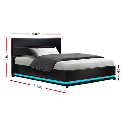 Artiss RGB LED Bed Frame King Single Size Gas Lift Base Storage Leather LUMI Payday Deals