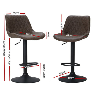 Artiss Set of 2 Bar Stools Kitchen Stool Chairs Metal Barstool Dining Chair Brown Rushal Payday Deals