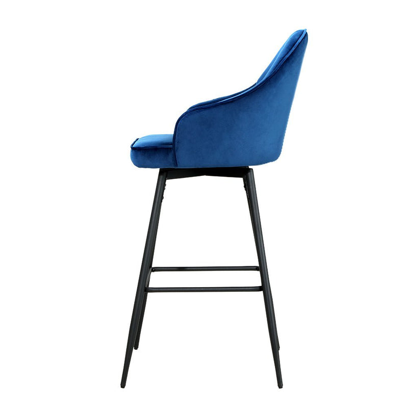 Artiss Set of 2 Bar Stools Kitchen Stool Dining Chairs Velvet Chair Barstool Blue Mesial Payday Deals