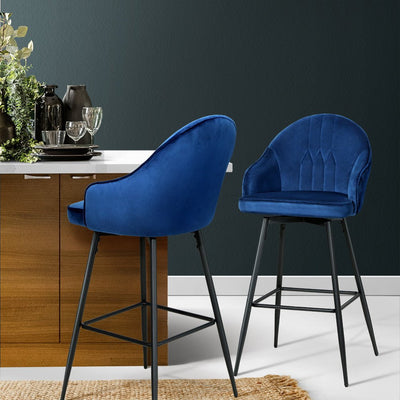 Artiss Set of 2 Bar Stools Kitchen Stool Dining Chairs Velvet Chair Barstool Blue Mesial Payday Deals