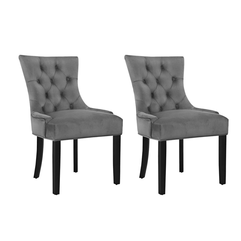 Artiss Set of 2 Dining Chairs French Provincial Retro Chair Wooden Velvet Fabric Grey Payday Deals