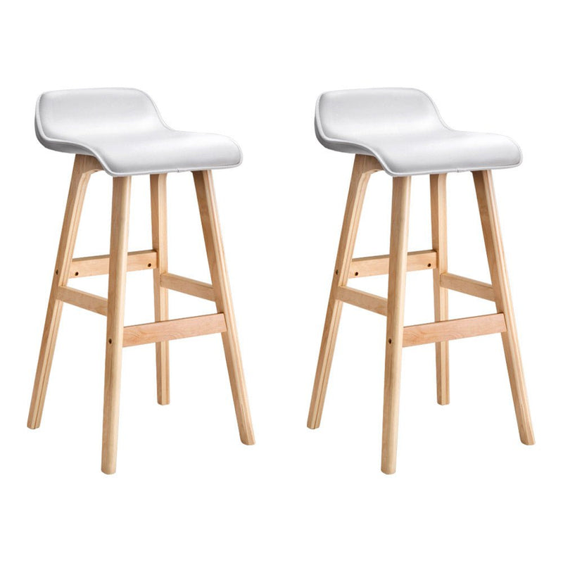Artiss Set of 2 PU Leather Wood Wave Style Bar Stool - White Payday Deals