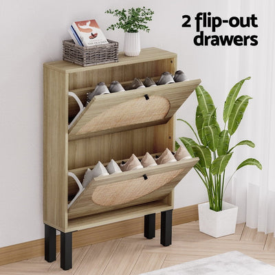 Artiss Shoe Cabinet 2 Drawers Rattan 6 Pairs Payday Deals