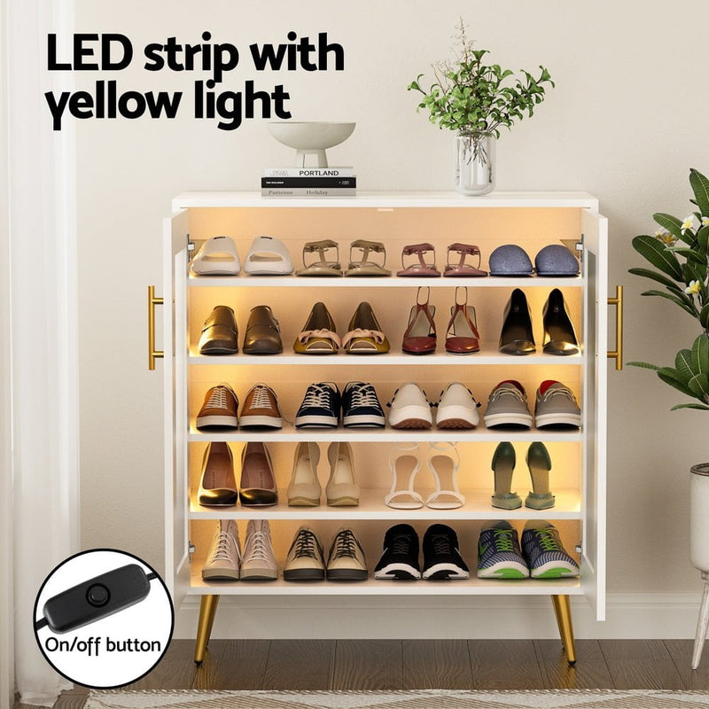 Artiss Shoe Rack 5-tier 20 Pairs Storage LED Light Payday Deals