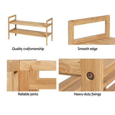 Artiss Shoe Rack Bamboo Storage Cabinet 2 Tiers Portable Organizer Shelf Pine Payday Deals