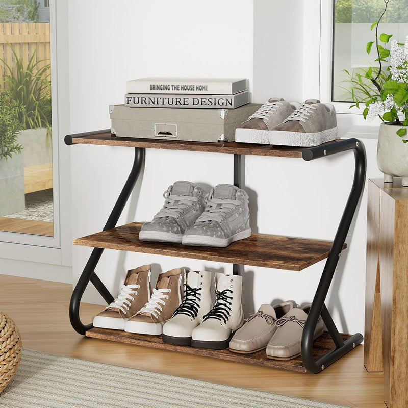 Artiss Shoe Rack Storage Shelves Organiser 3 Tiers Shoe Stand Industrial Black Payday Deals