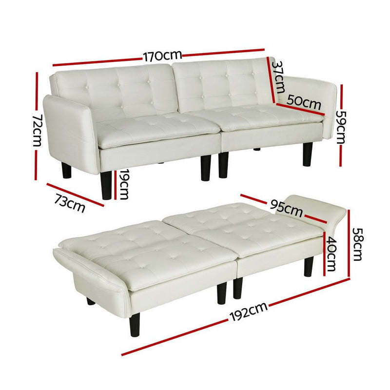 Artiss Sofa Bed 192CM Beige Faux Linen Fabric Payday Deals